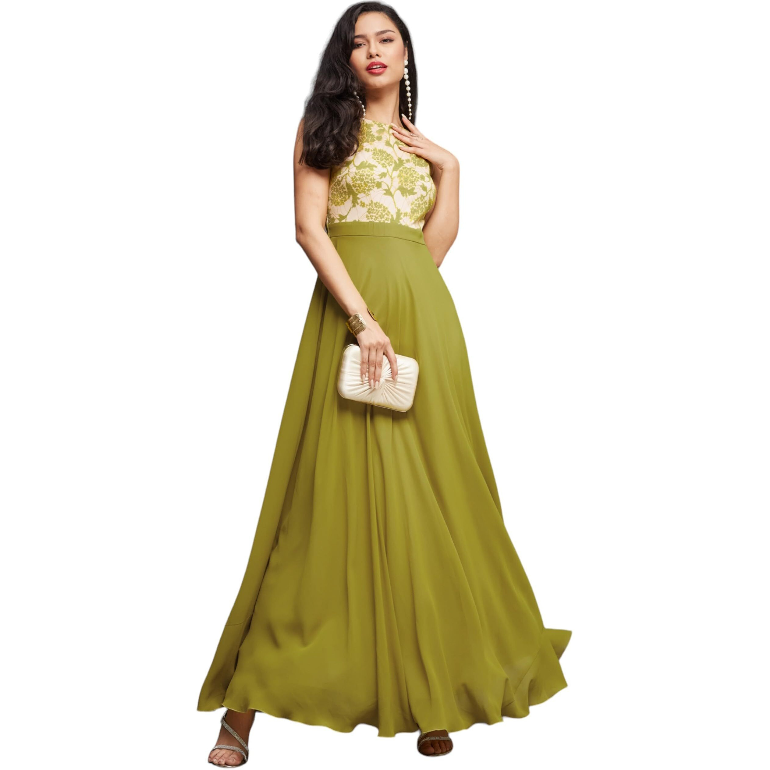Miss Chase Womens Round Neck Sleeveless Maxi Dress (Mcaw19D08-57-311-05, Lemon Green, L)