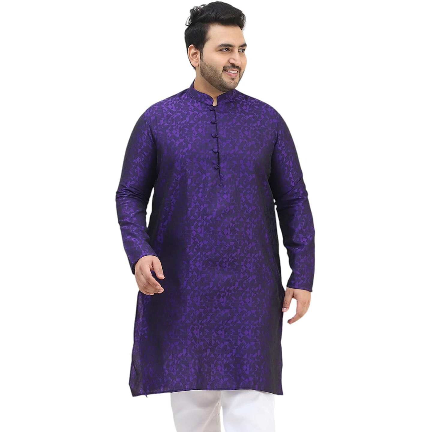Sojanya Plus (Since 1958) Men's Silk Blend Purple Self Design Only Long Kurta