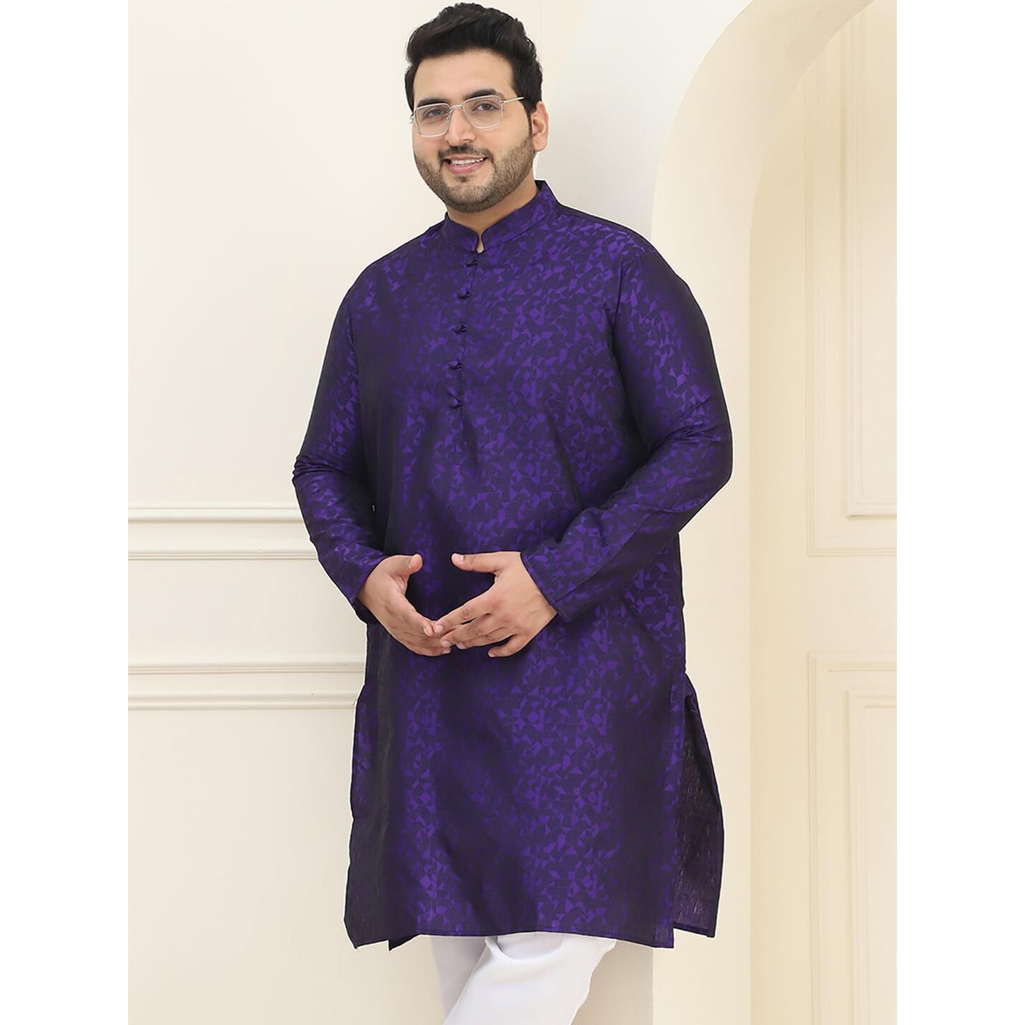 Sojanya Plus (Since 1958) Men's Silk Blend Purple Self Design Only Long Kurta