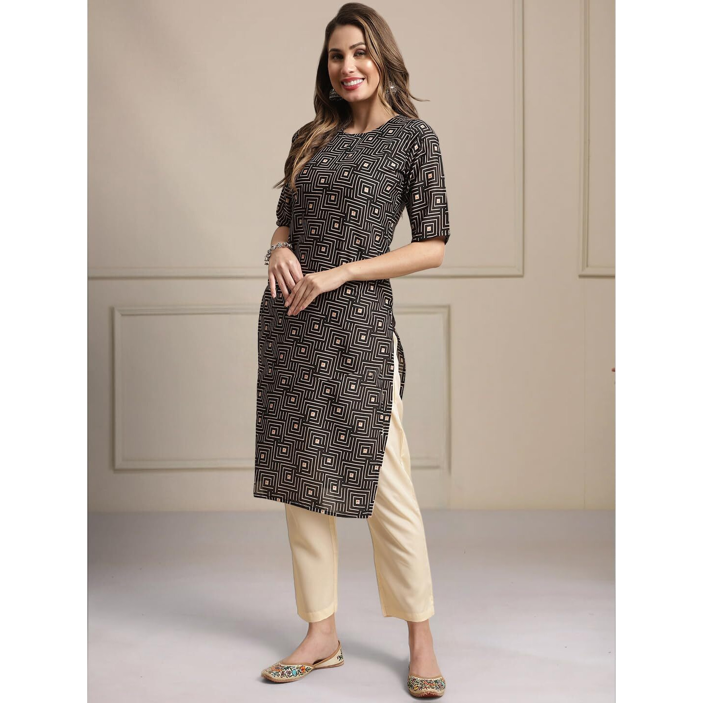 Tee Projekt Printed Crepe Kurti & Pant Set For Women Festival Wear Stylish Kurta Set