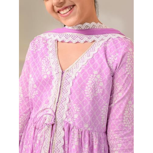 Pspeaches Girls Cotton Kurta & Palazzo (Ks-Purplekhaddi-6-7Y_Purple