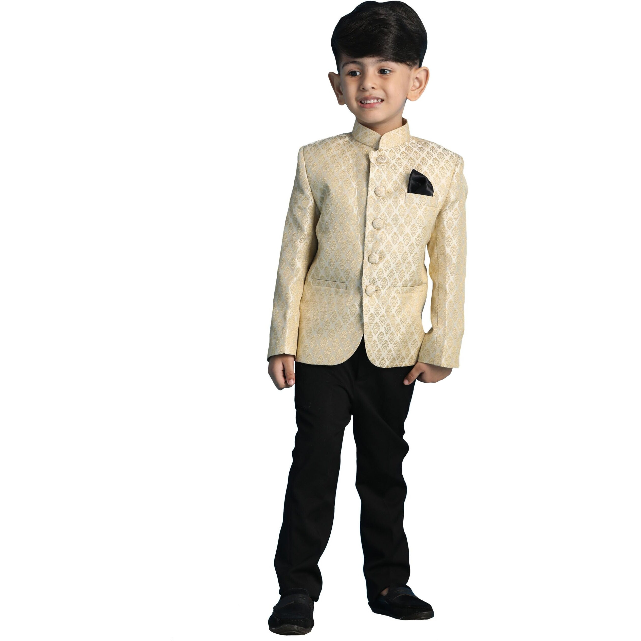 Jbn Creation Vastramay Boys' Cream Jacquard Jodhpuri Bandhgala (B1402)