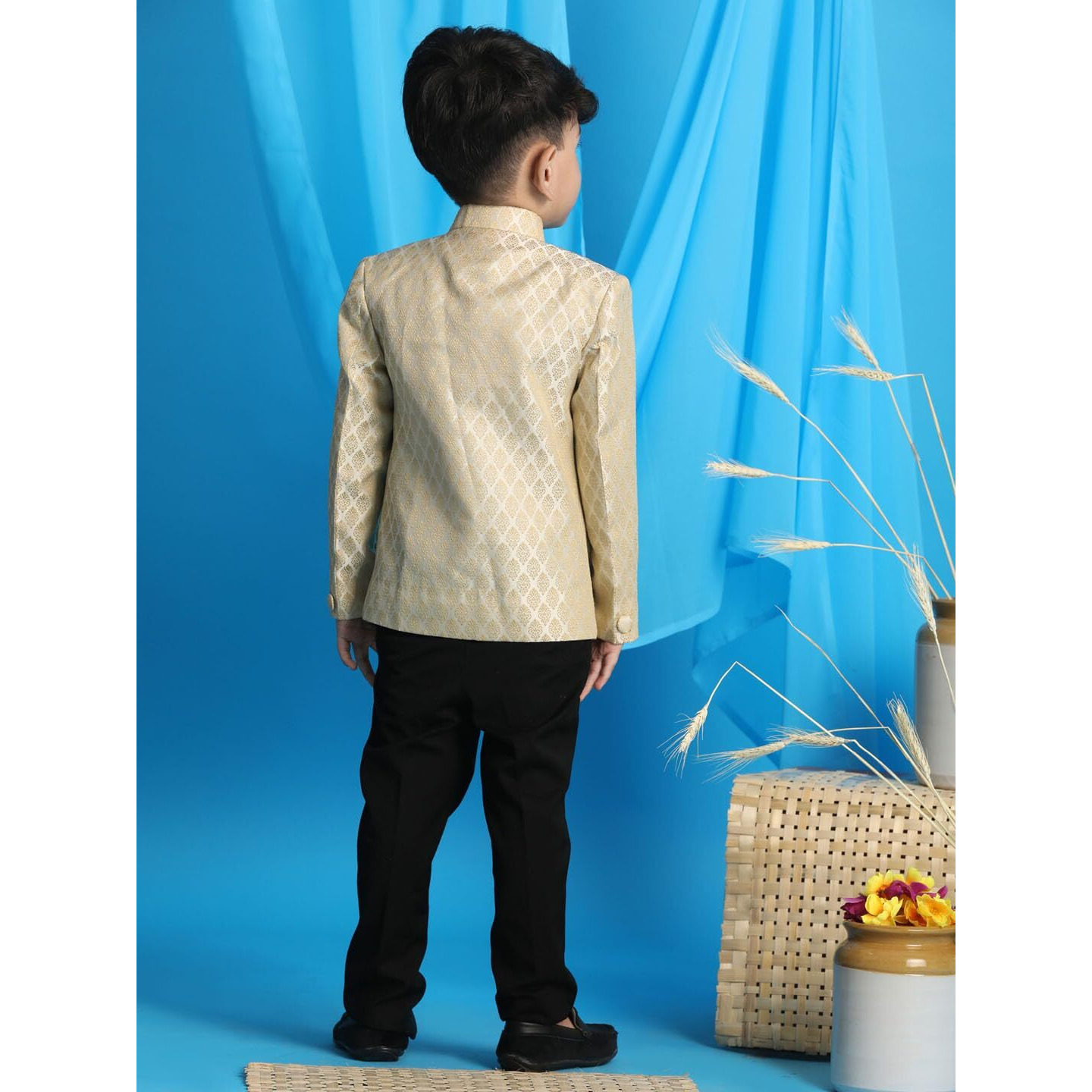 Jbn Creation Vastramay Boys' Cream Jacquard Jodhpuri Bandhgala (B1402)