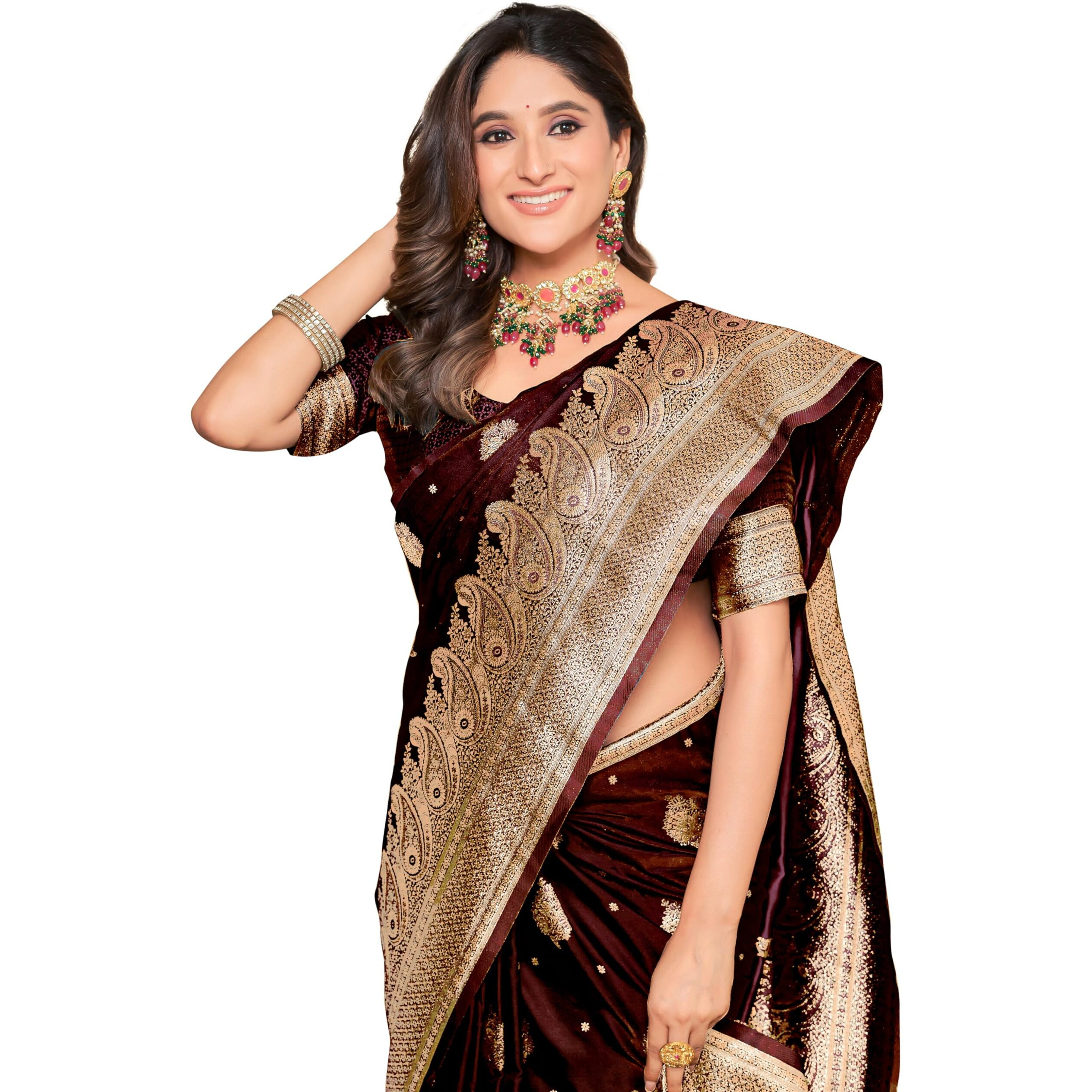 Glory Sarees Womens Pure Kanjivaram Soft Banarasi Original Satin Silk Saree Elegantly Crafted Graceful Wedding Design With Blouse Piece (Satin Silk101_Maroon)