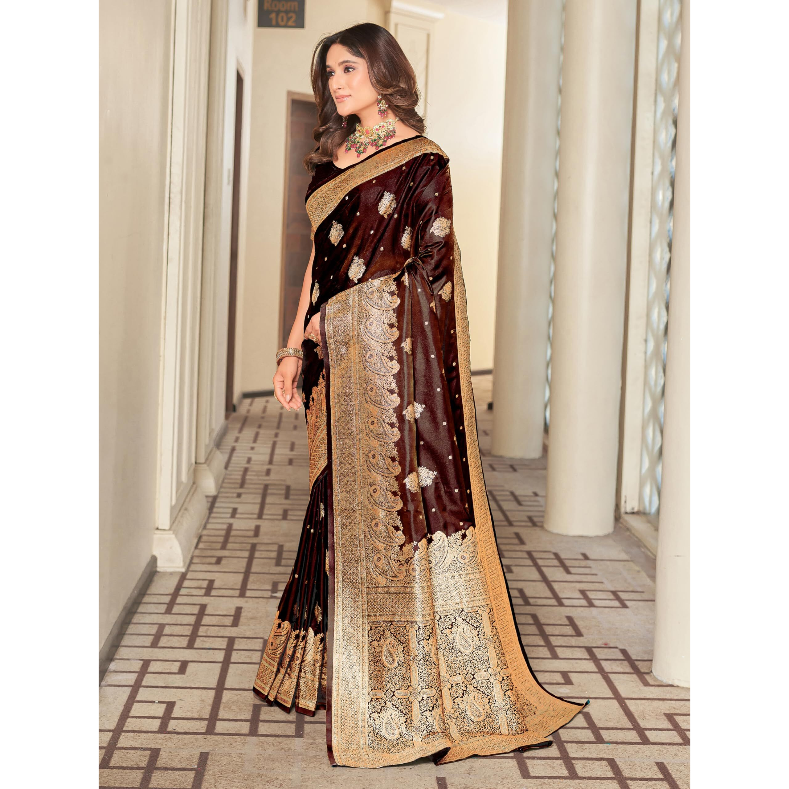 Glory Sarees Womens Pure Kanjivaram Soft Banarasi Original Satin Silk Saree Elegantly Crafted Graceful Wedding Design With Blouse Piece (Satin Silk101_Maroon)