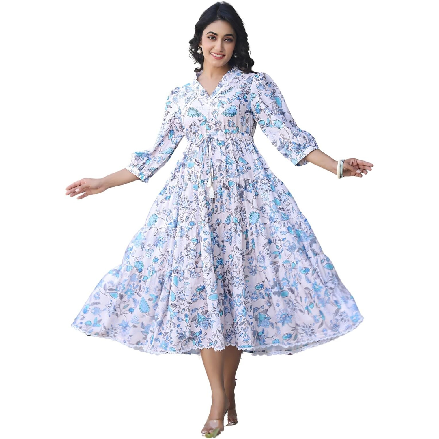 Greciilooks Womens Rayon Casual Knee-Length Western Dress White