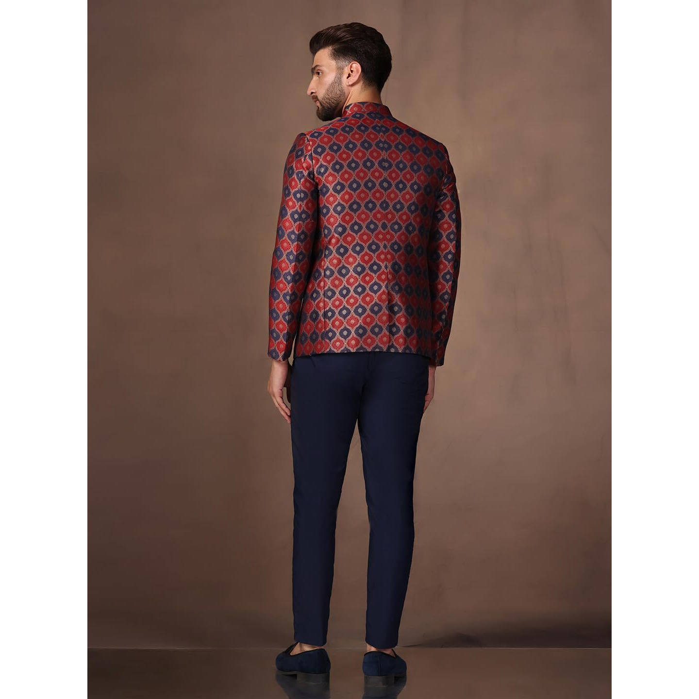 Kisah Mens Jodhpuri Bandhgala Trouser Set Silk Blend Jacquard, Ethnic Wear For Men, Maroon, 42