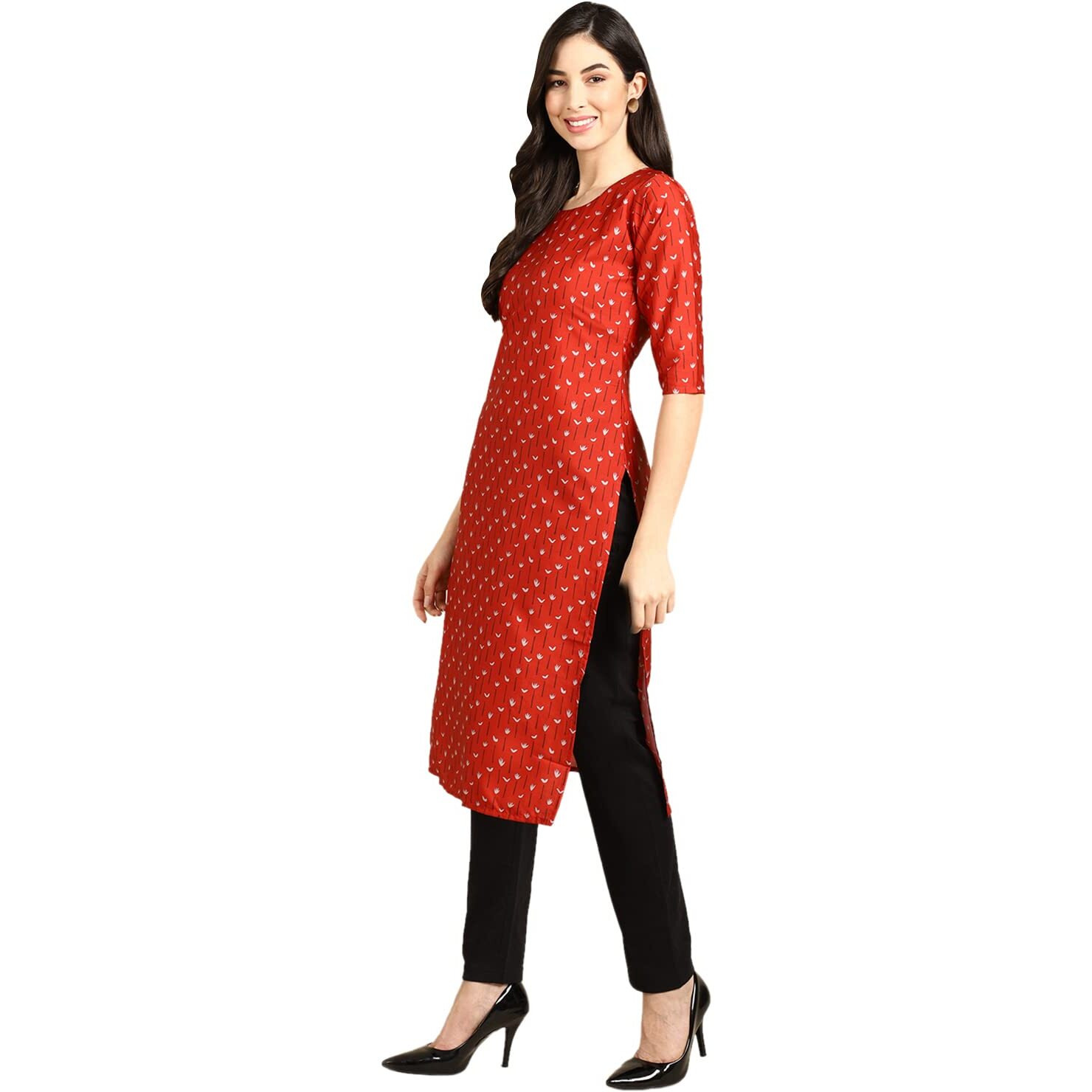 Pinkmint Womens Crepe Red Color Floral Printed Straight Kurti (R-530370_Xl )