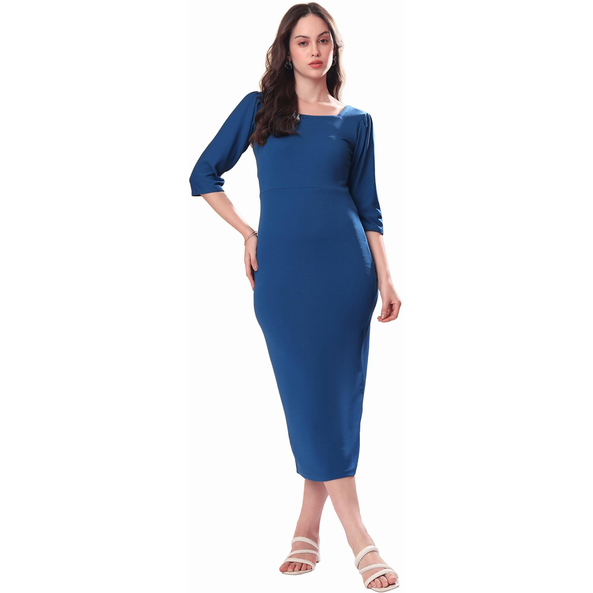 Purvaja Womens Bodycon Midi Dress (Bely-133-140) (In, Alpha, Xl, Teal)