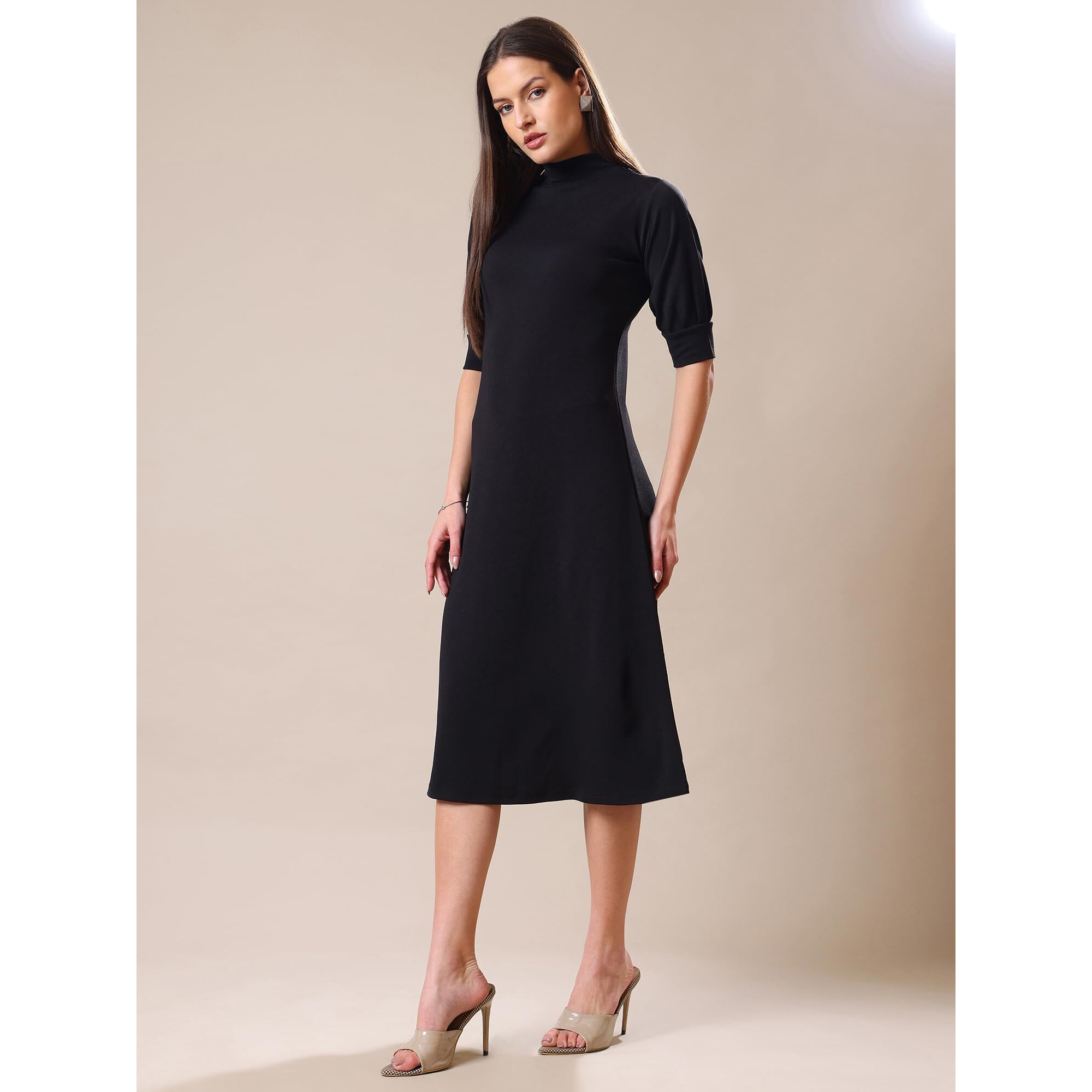 Purvaja Womens A-Line Knee Length Dress (Bely-123_Black_Medium)