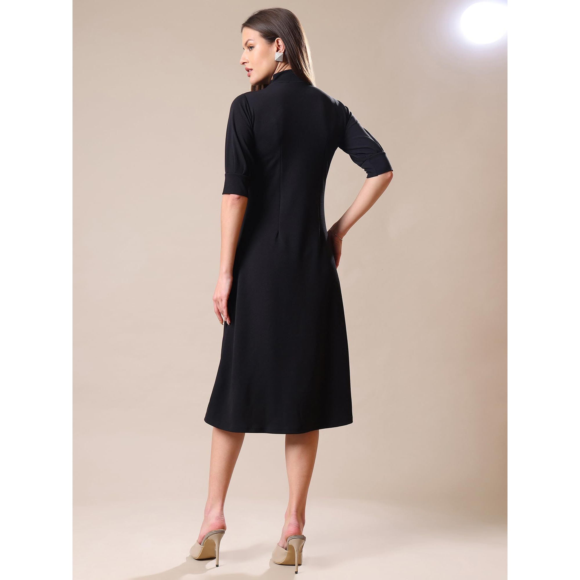 Purvaja Womens A-Line Knee Length Dress (Bely-123_Black_Small)