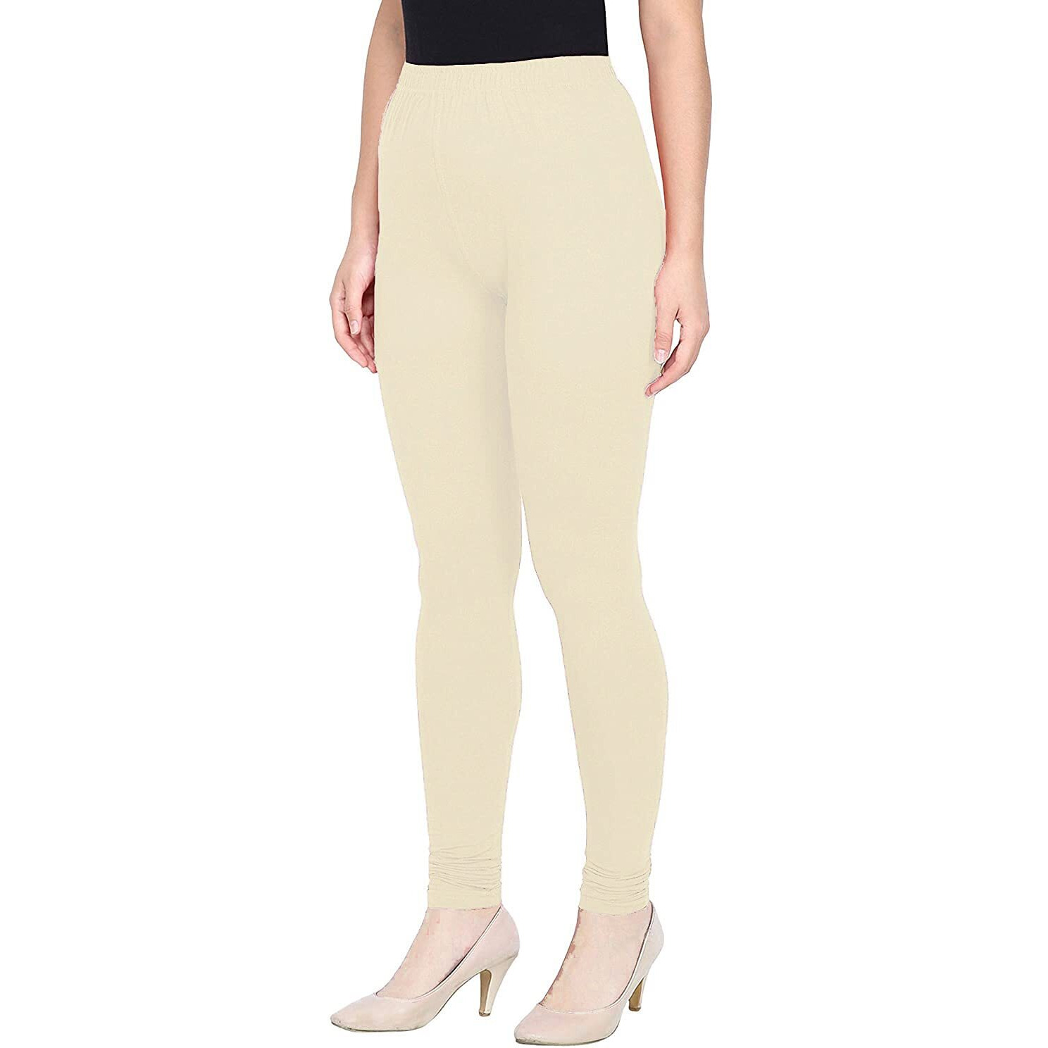 Shasmi Womens Stretch Leggings Chudidar Chikku 51_Cream_M