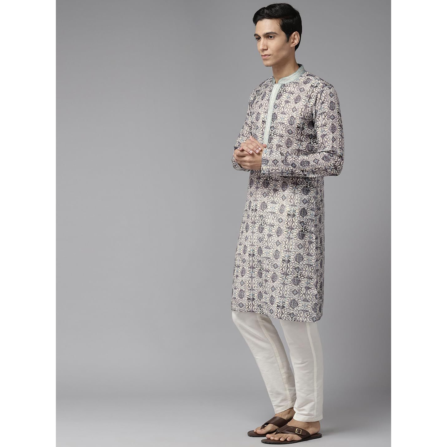 See Designs Multicolored Cotton Regular Fit Embroidered Kurta Set Mandarin Collar Long Sleeves_Sdmekt126706S