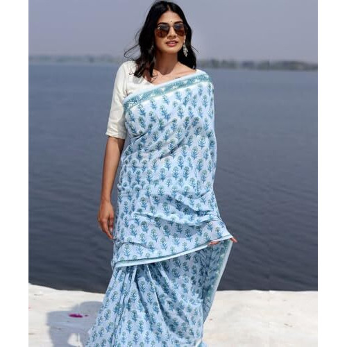 Shiv Textiles Cotton Printed Saree For Women.(Smc-St-253-Blue)
