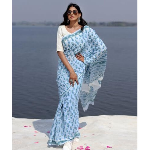 Shiv Textiles Cotton Printed Saree For Women.(Smc-St-253-Blue)