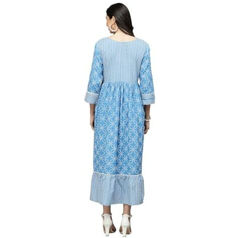Stylum Womens Bandhej Printed Rayon Tiered Kurta (Drsriver44_ Blue, Xxl)