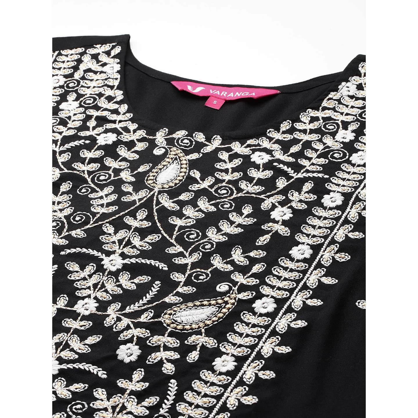 Varanga Womens Black Round Neck Thread Embroidered Kurta Paired With Bottom And Dupatta