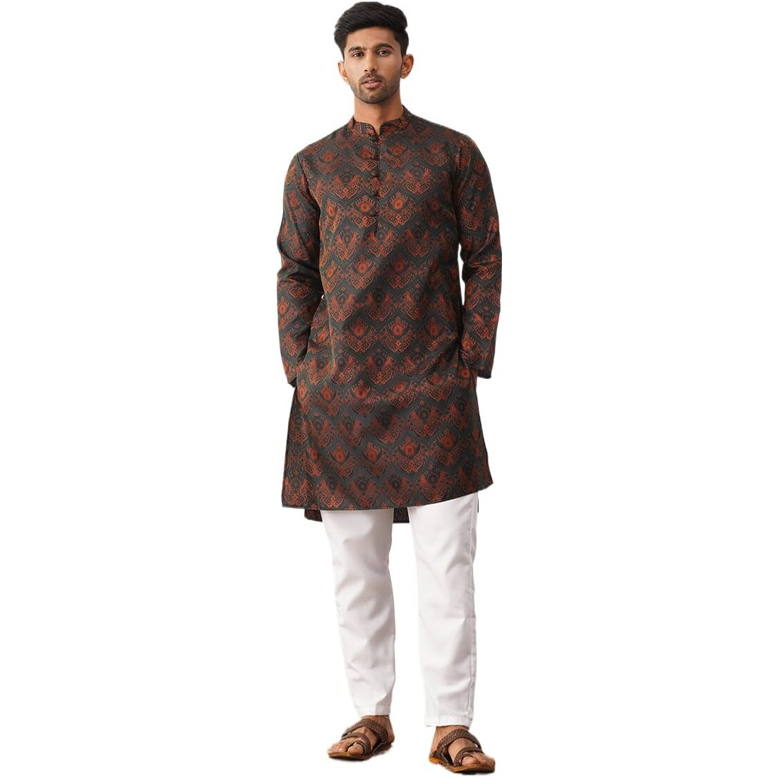 Jompers Mens Bronze Silk Blend Straight Kurta Pyjama Set. (Bronze, M)
