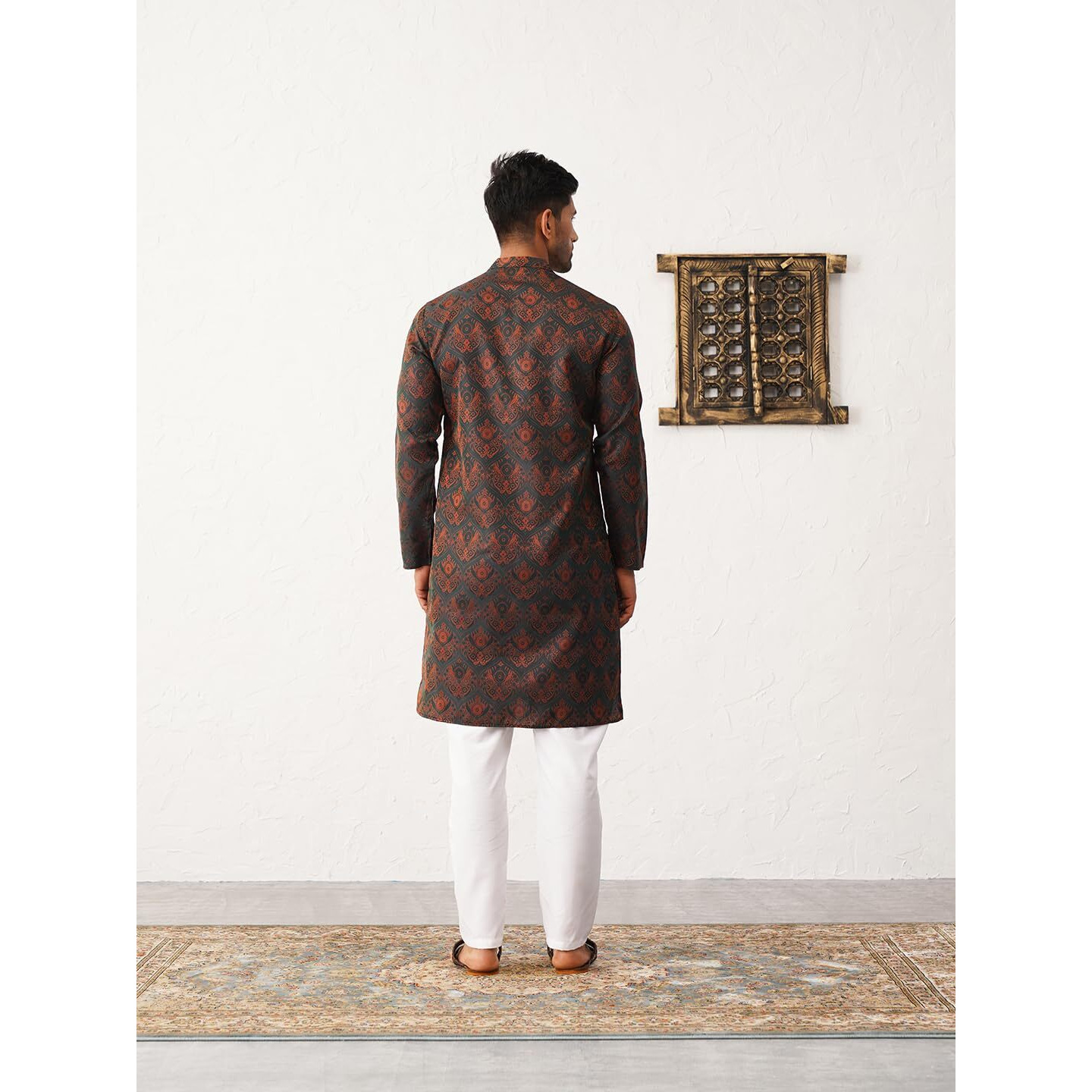 Jompers Mens Bronze Silk Blend Straight Kurta Pyjama Set. (Bronze, M)