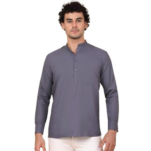 Jompers Mens Grey Solid Short Kurats. (Grey, S)