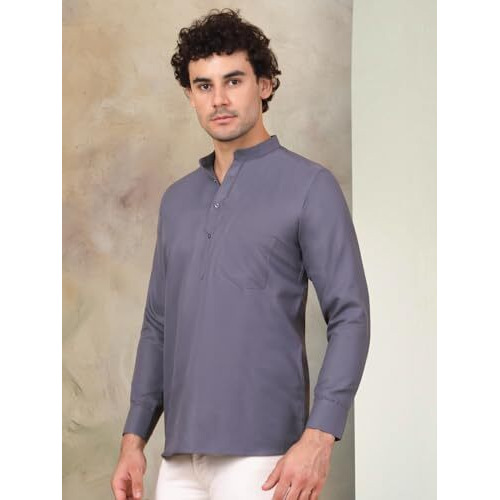 Jompers Mens Grey Solid Short Kurats. (Grey, S)