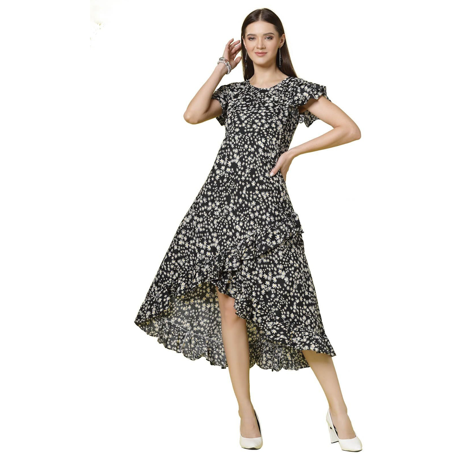 Oomph Dress For Women Stylish| Summer Vacation Style |Floral Print Wrap Maxi |Lightweight Flared Maxi Dress For Casual & Holiday Wear