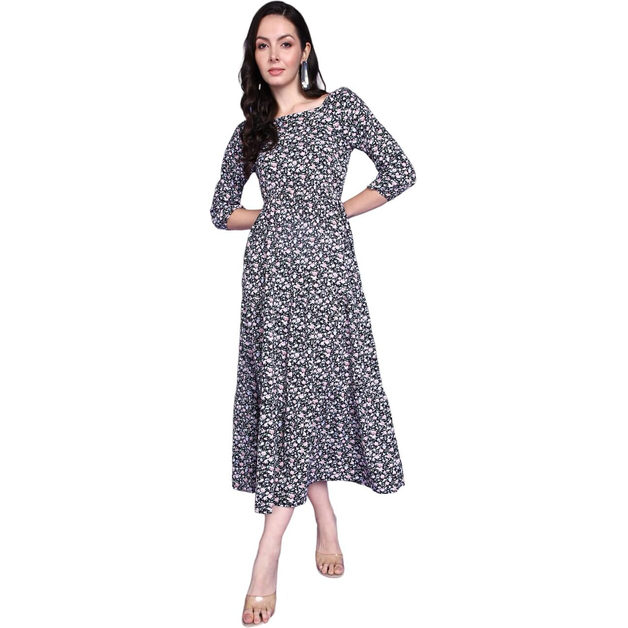 Popwings Polyester Fit And Flare Maxi Women Dress (B0Cgdfx94Q_Black