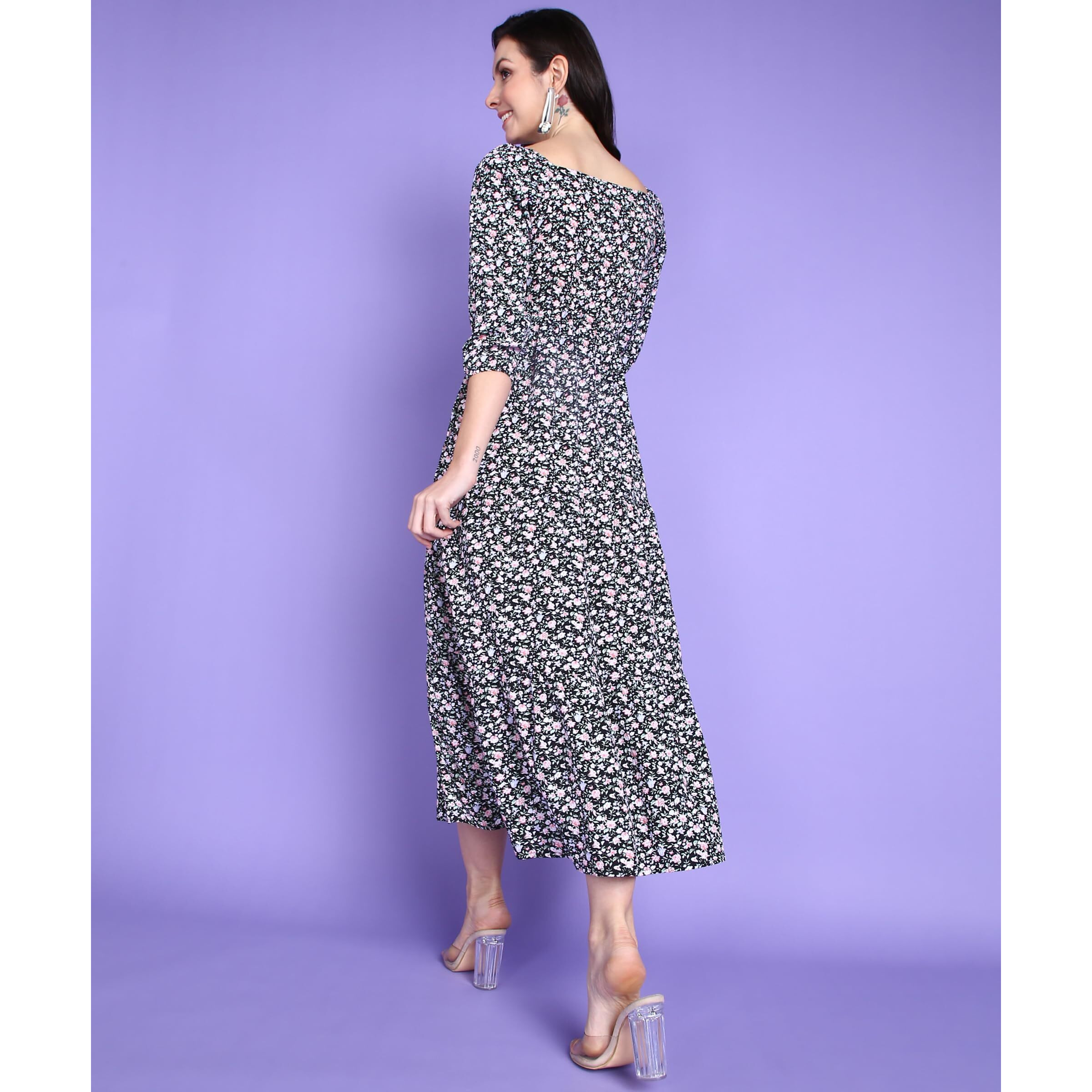 Popwings Polyester Fit And Flare Maxi Women Dress (B0Cgdfx94Q_Black