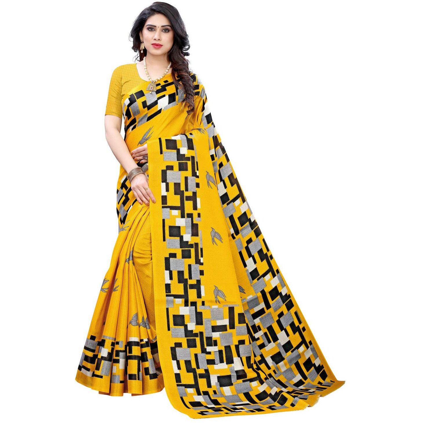 Satrani Womens Art Silk Saree (1791St502_Yellow)