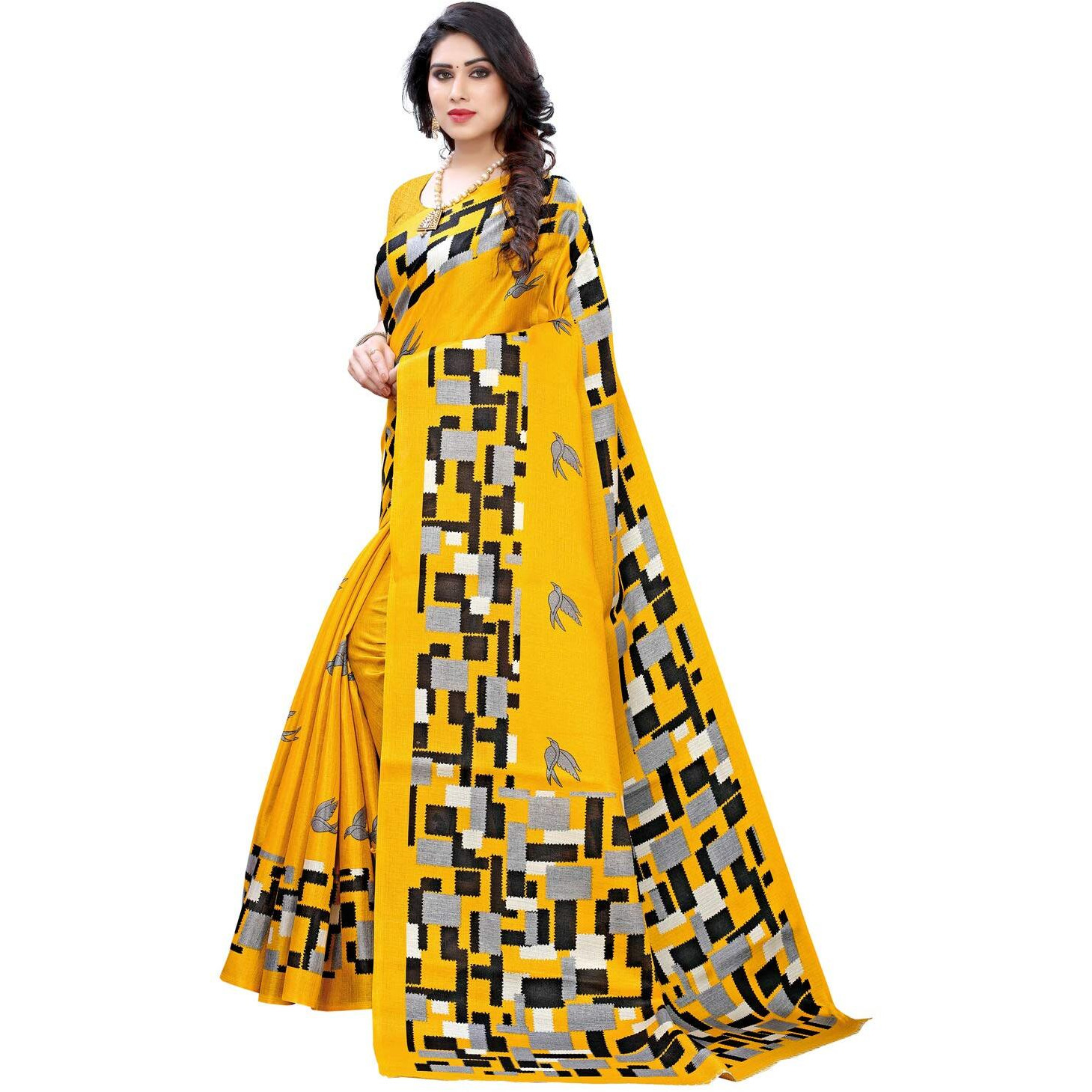 Satrani Womens Art Silk Saree (1791St502_Yellow)