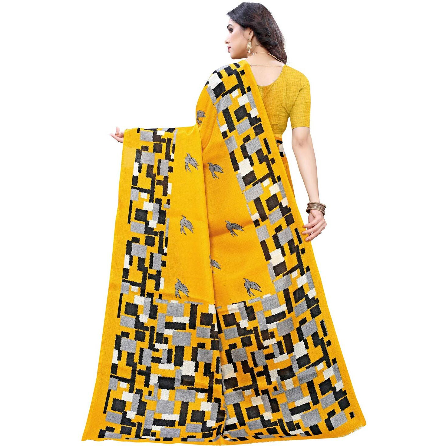 Satrani Womens Art Silk Saree (1791St502_Yellow)