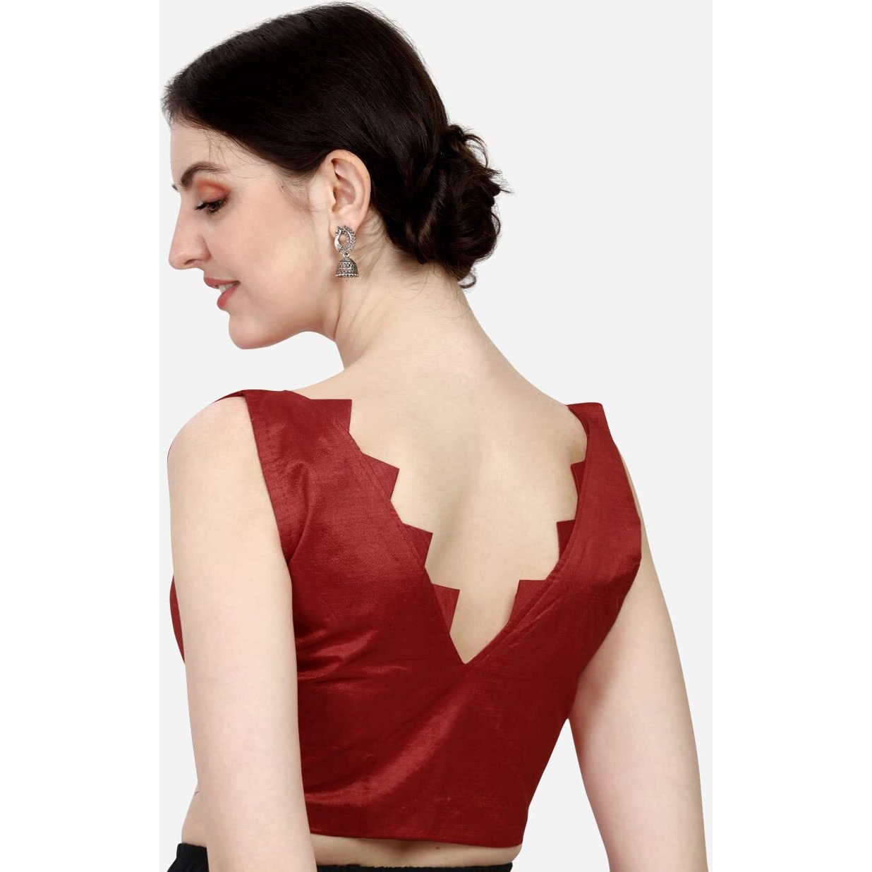 Pujia Mills Womens Multicolor V Neck Heavy Phantom Silk Sleeveless Readymade Blouse (Sleeves Attached Inside) (Maroon, 38)