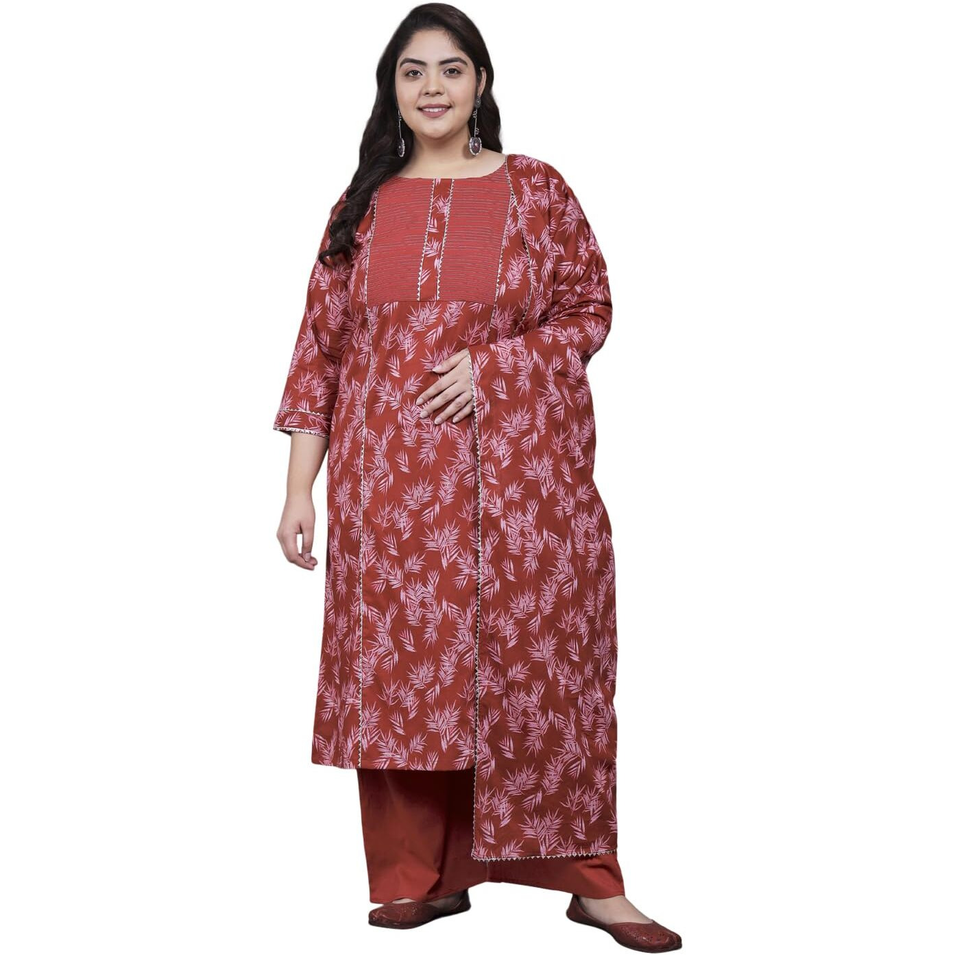 Tissu Women's Plus Size Maroon Printed Pure Cotton Kurta & Palazzo With Dupatta (T_688_Maroon_3Xl)