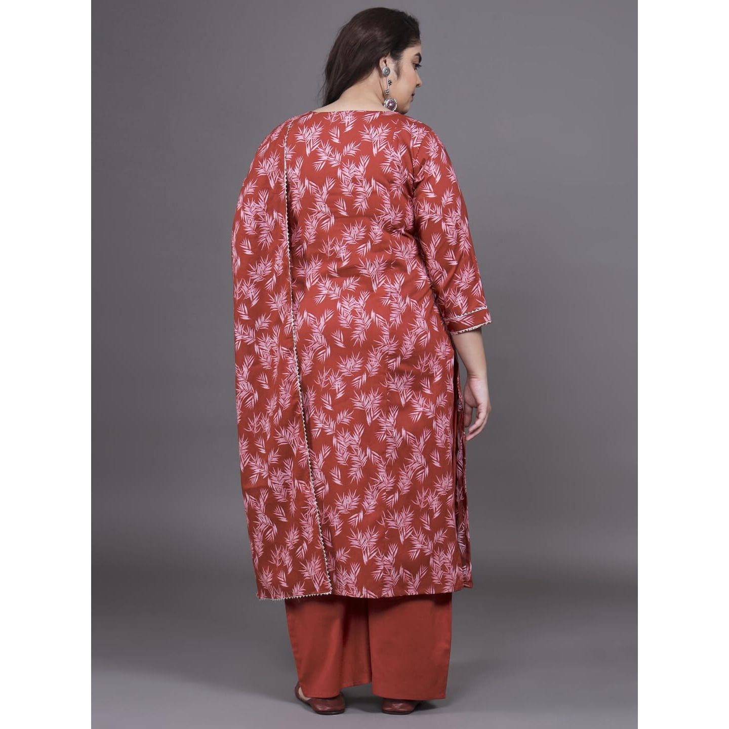 Tissu Women's Plus Size Maroon Printed Pure Cotton Kurta & Palazzo With Dupatta (T_688_Maroon_3Xl)