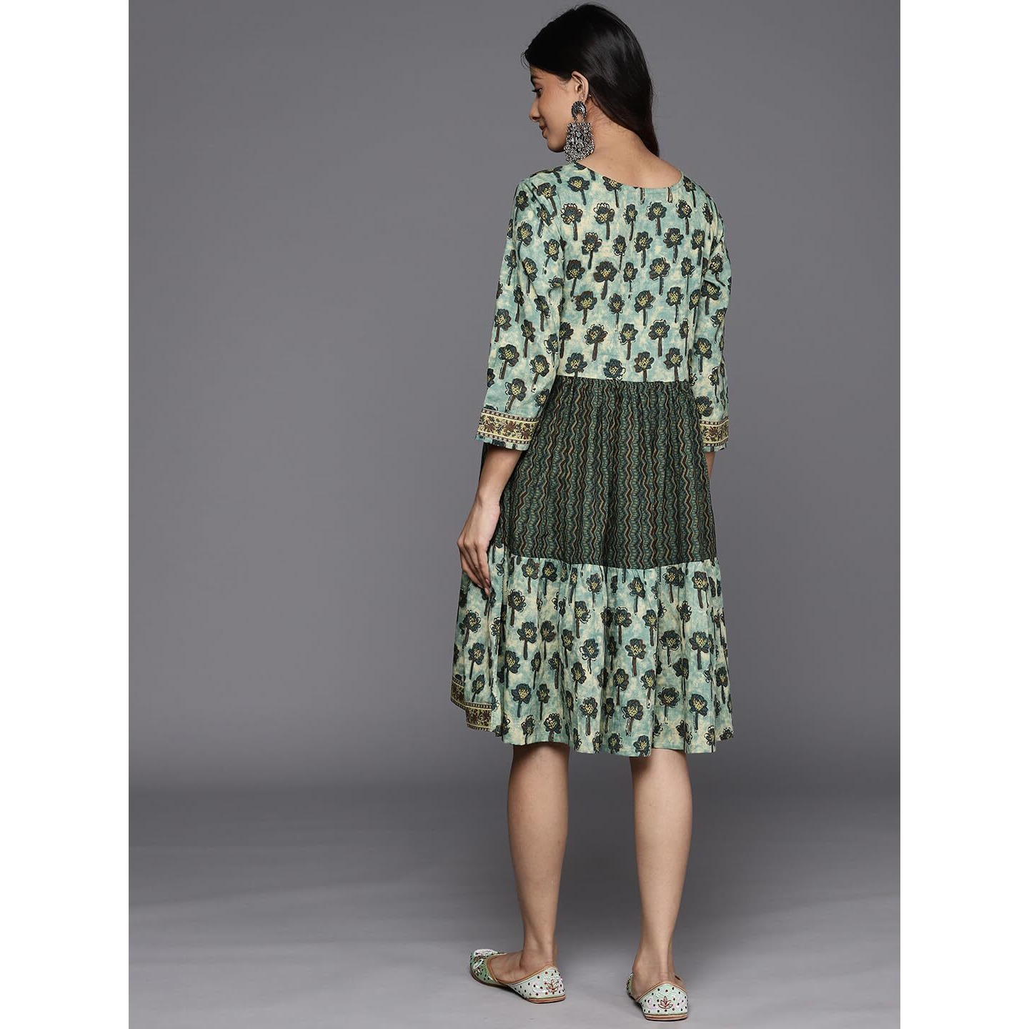 Varanga Women's Cotton A-Line Knee-Length Dress (Nv_Vdrs41038-Xs_Green