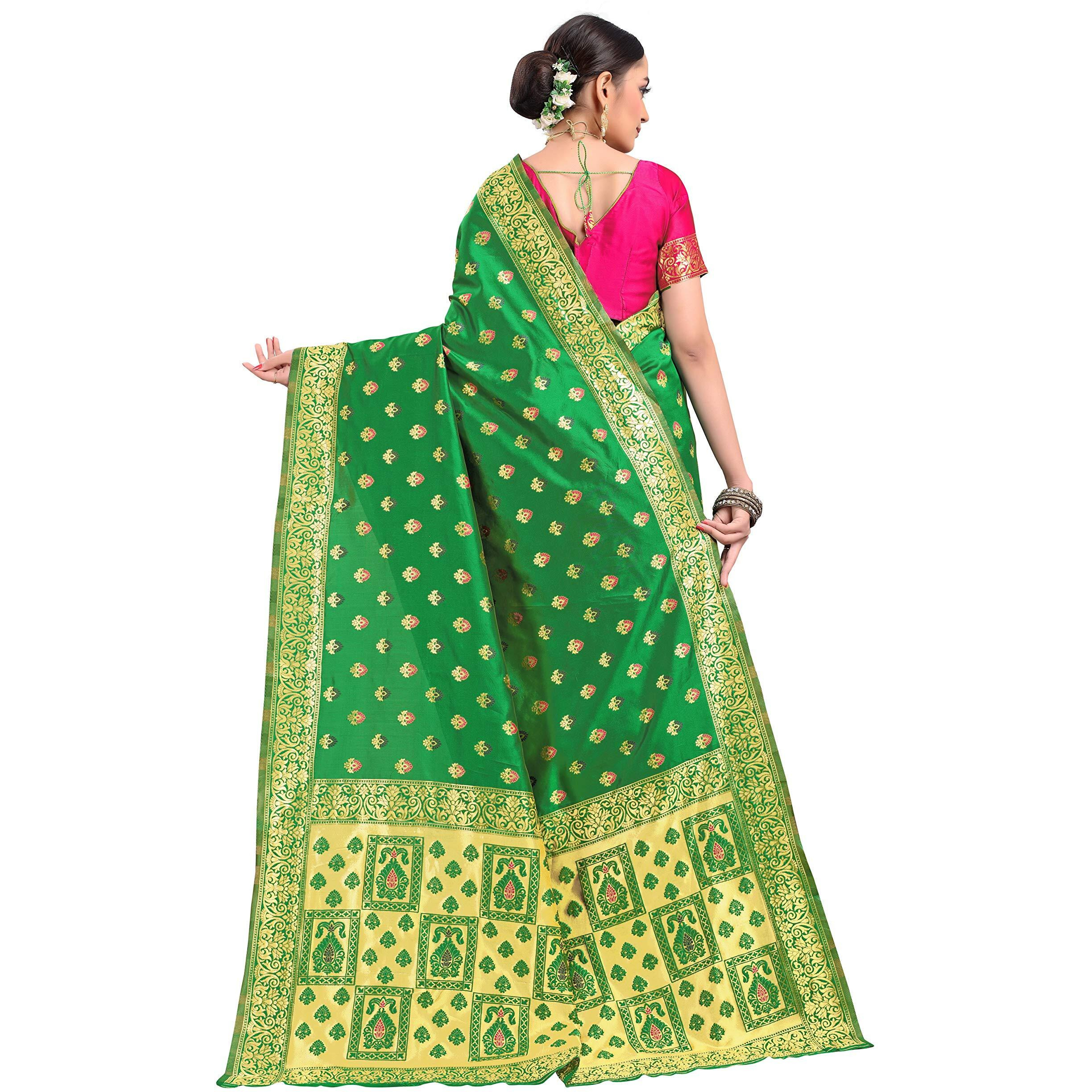 Glory Sarees Women's Banarasi Silk Blend Saree With Blouse Piece (Gs_Bridal_Silk125_Green)