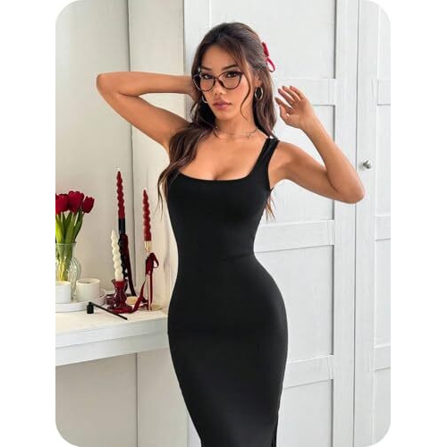 Greciilooks Dress For Women | Lycra | One-Piece | Sleeveless | Bodycon | Black Color Dress For Women (In, Alpha, M, Black)