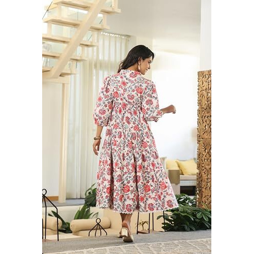 Greciilooks Women's Rayon Casual Knee-Length Western Dress Red