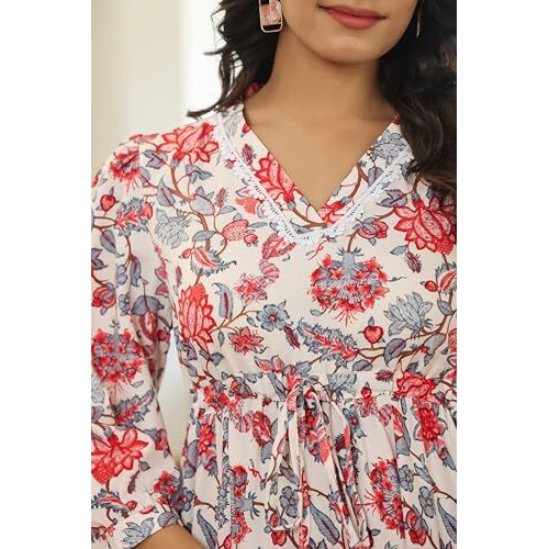 Greciilooks Women's Rayon Casual Knee-Length Western Dress Red