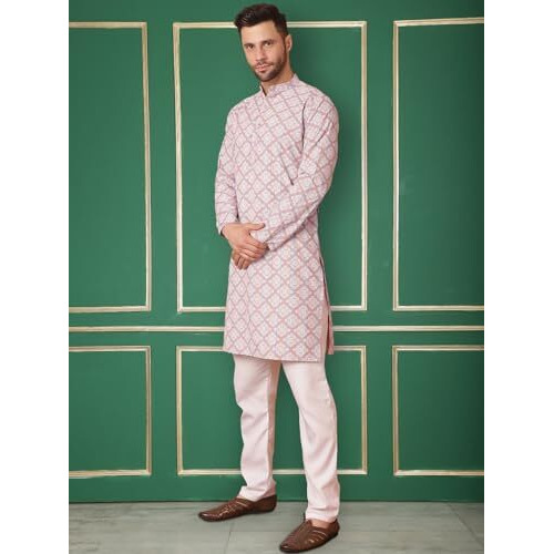 Jompers Men's Purple Floral Printed Kurta With Churidar (Purple, Xxl)