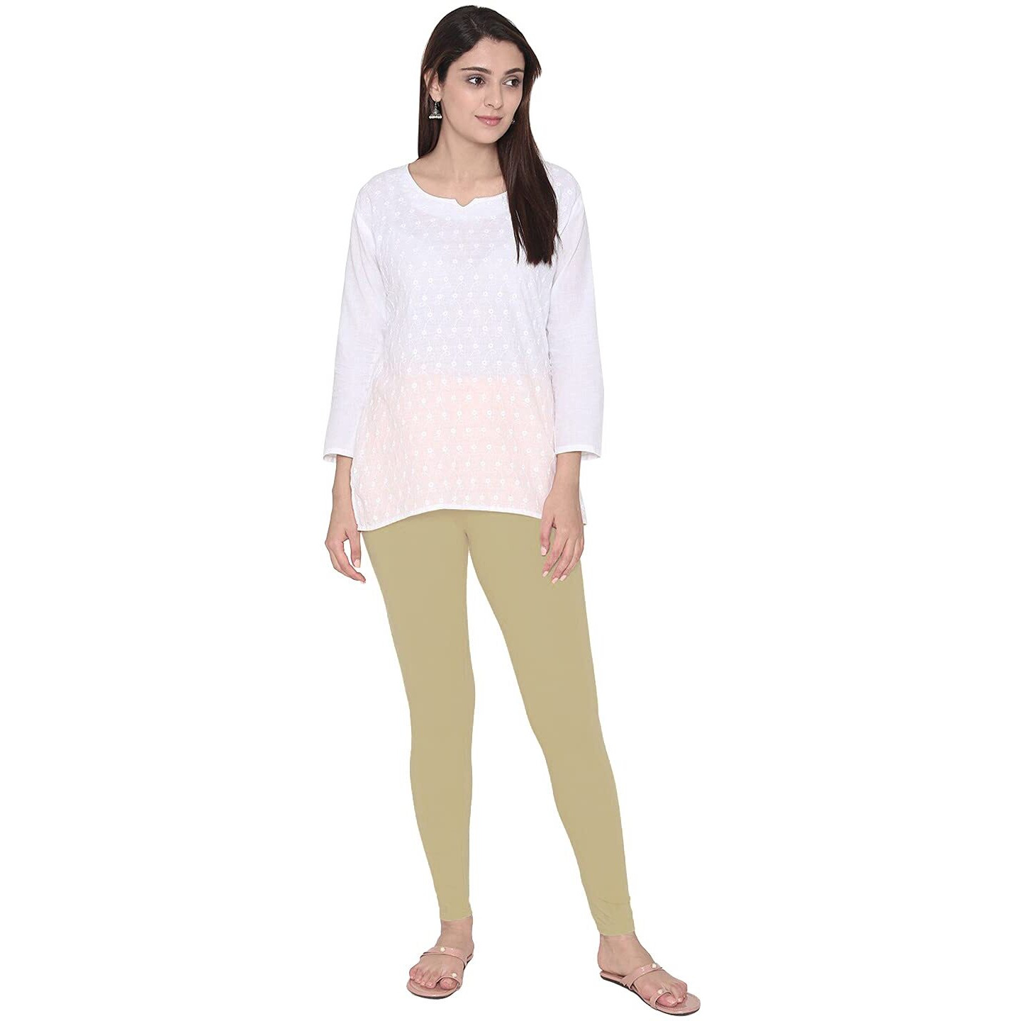 Shasmi Women's Leggings Cotton Lycra 4 Way Stretchable Skin Fit Light Chikku Colored Ankle Length Leggings For Women (Leggings Ankle) (Plus Size(3Xl/4Xl), Light Chikku)