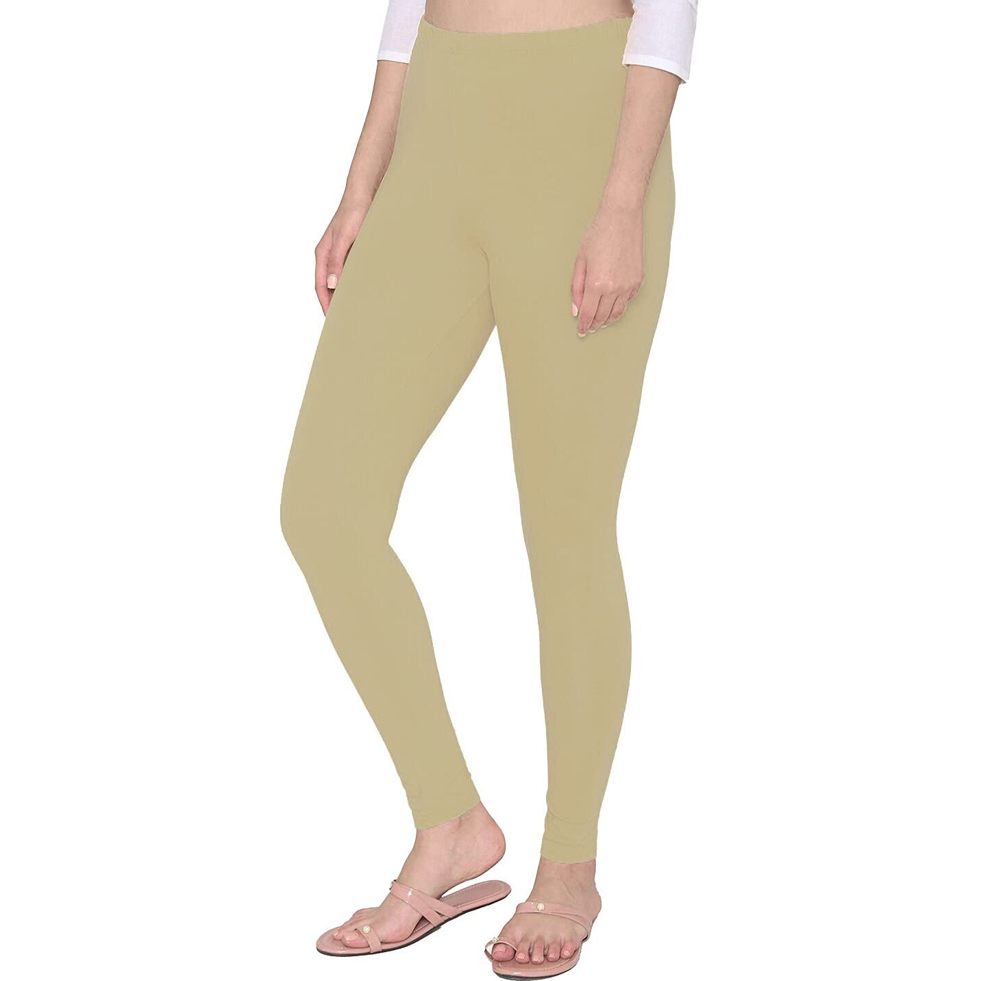 Shasmi Women's Leggings Cotton Lycra 4 Way Stretchable Skin Fit Light Chikku Colored Ankle Length Leggings For Women (Leggings Ankle) (Plus Size(3Xl/4Xl), Light Chikku)