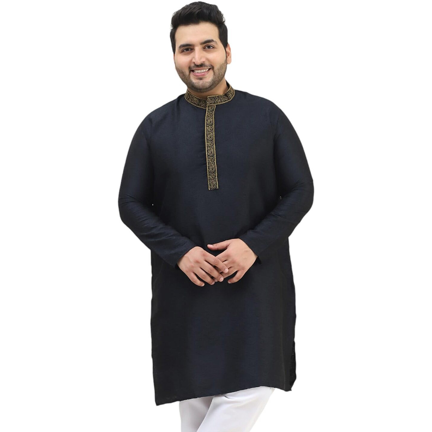 Sojanya Plus (Since 1958) Mens Silk Blend Black Self Design Only Long Kurta