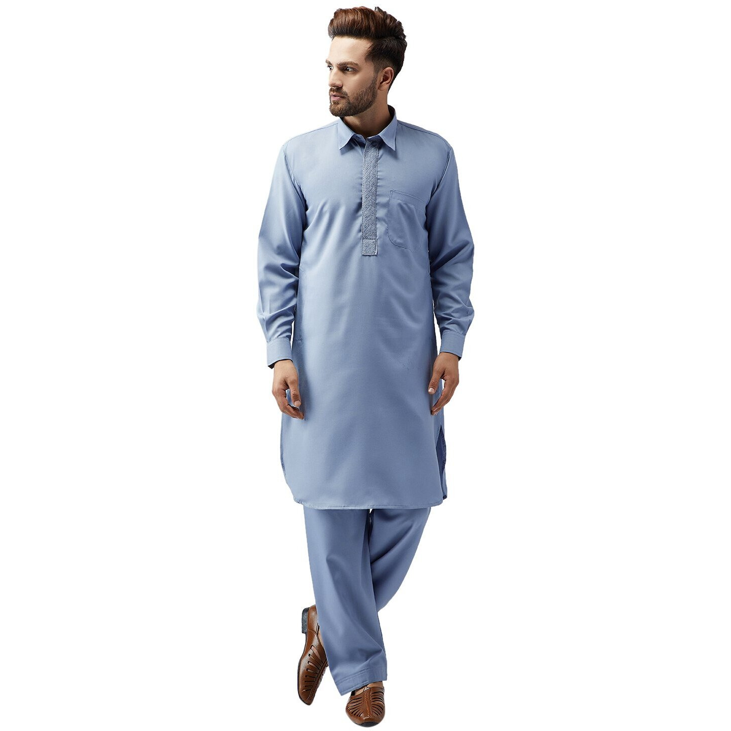 Sojanya (Since 1958 Mens Grey Cotton Kurta Pathani Set Size M