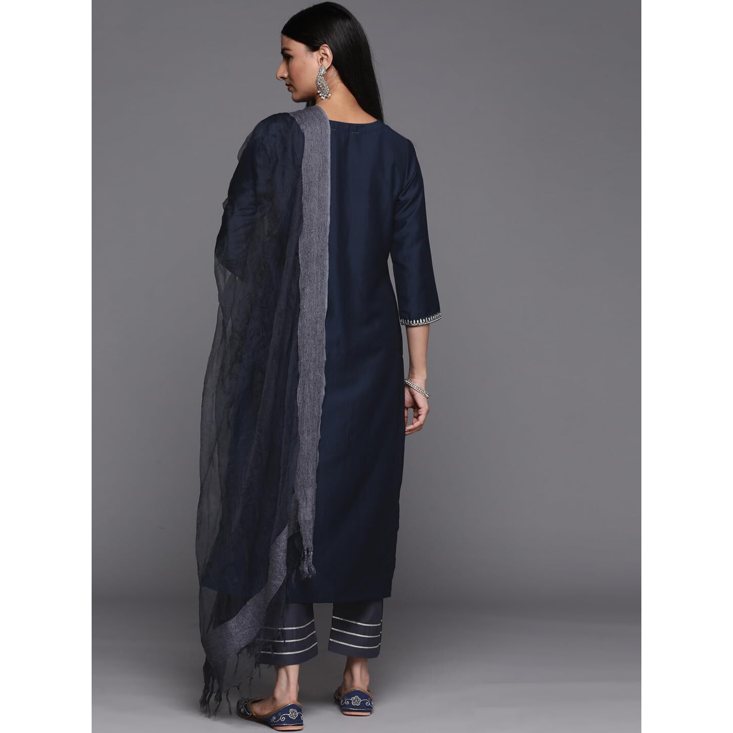 Varanga Blue Embroidered Kurta With Contrast Bottom And Dupatta