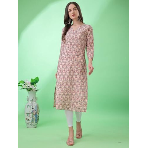Womanista Womens Silk Blend Ethnic Motifs Straight Kurti_112_Beige