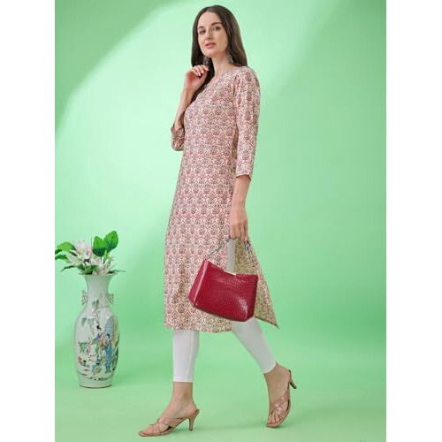 Womanista Womens Silk Blend Ethnic Motifs Straight Kurti_112_Beige