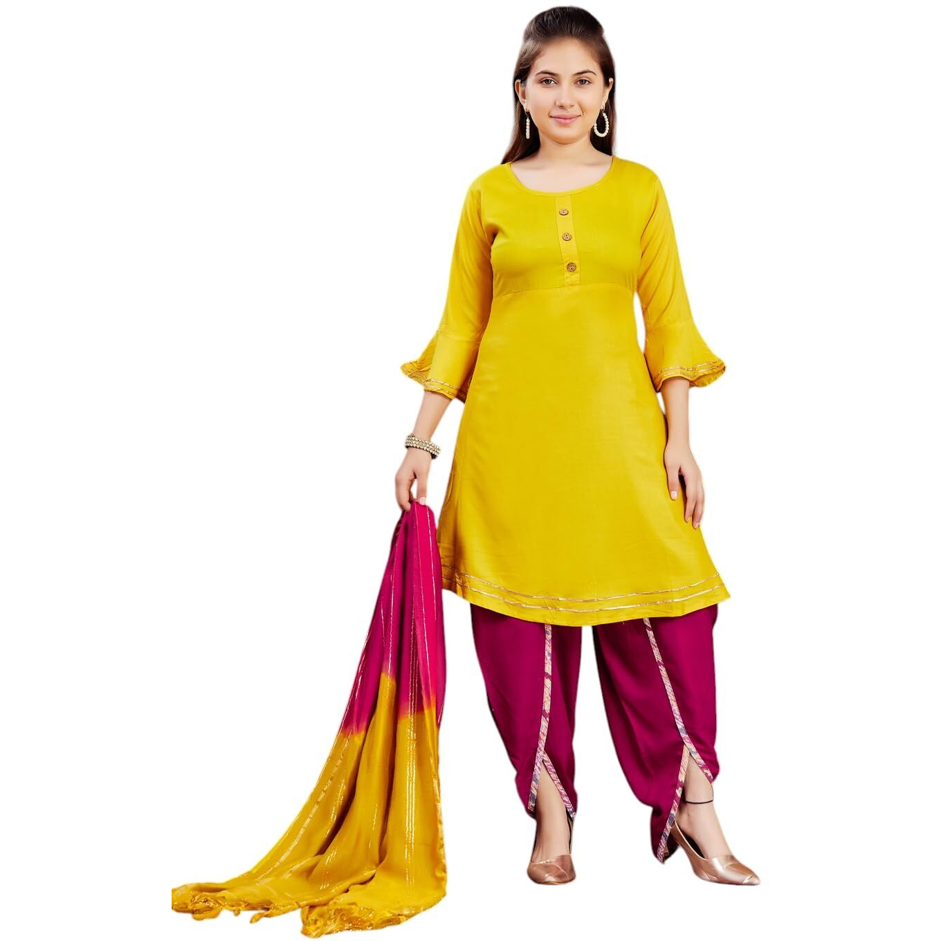 Aarika Girls Casual Wear Yellow Colour Solid Cotton Kurti (10-15 Years)