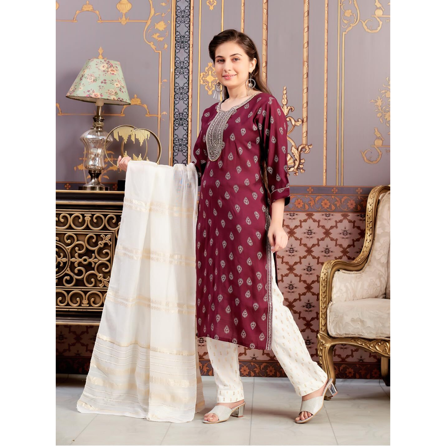 Aarika Girls Ethnic Wear Wine Colour Foil Print Embroidery Silk Kurti-8-15 Years (Kurti-Sd-5974)