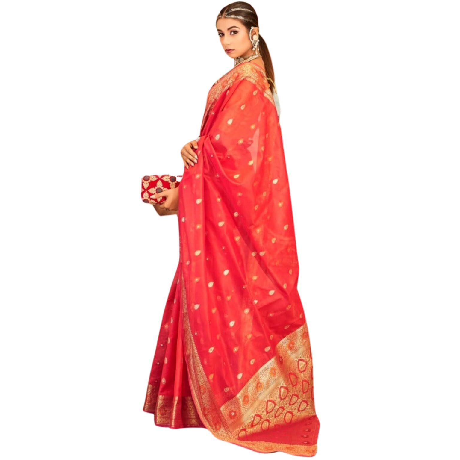 Dhruvi Trendz Womens Jacquard Cotton Silk Saree (Dt-S2331_Orange)